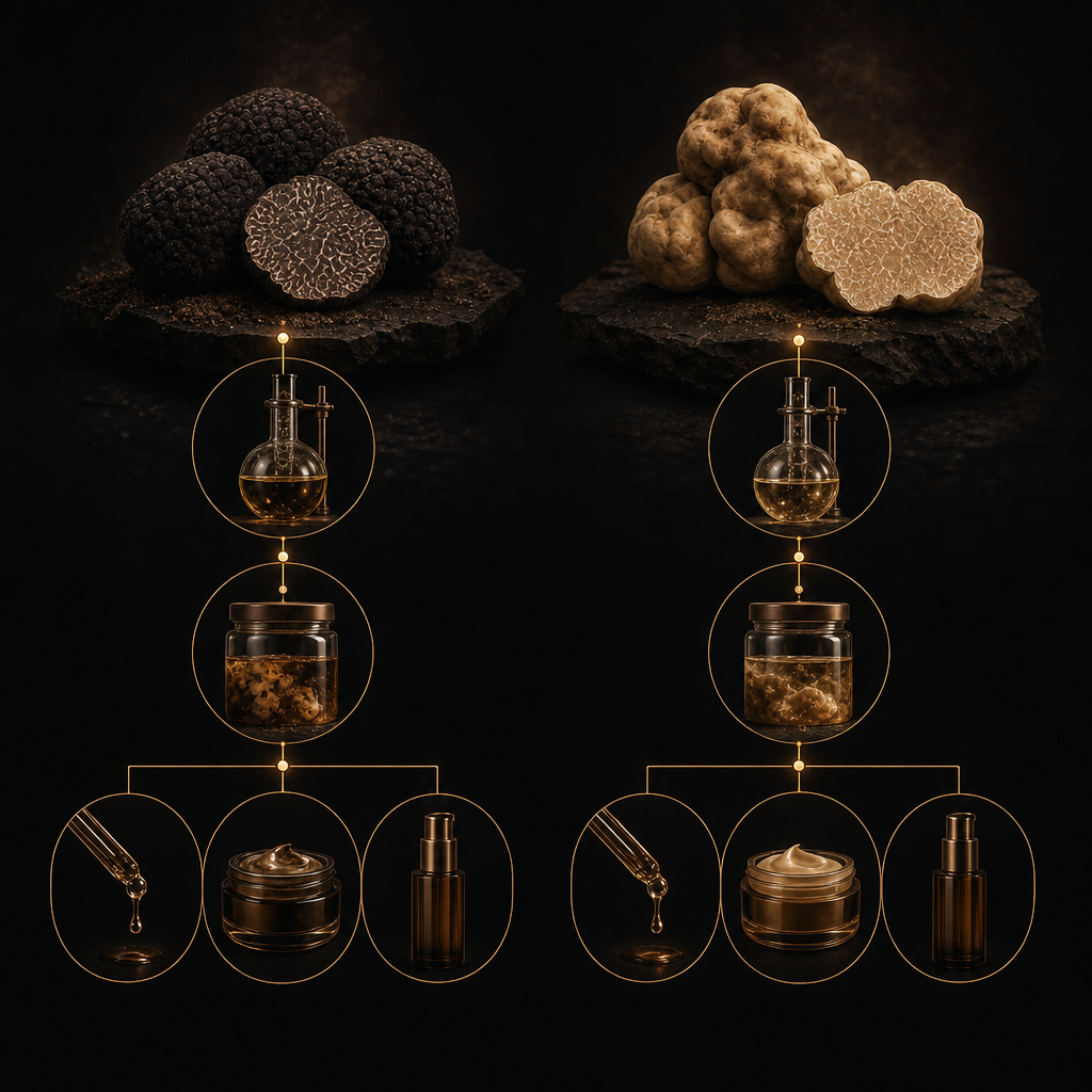Comparison of black and white truffle skincare processing pathways