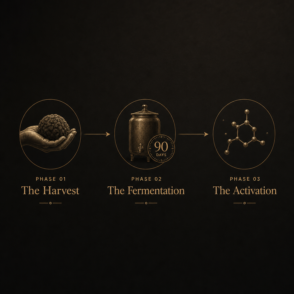 Three-phase diagram of Truffelle bio-fermentation process from harvest through fermentation to activation