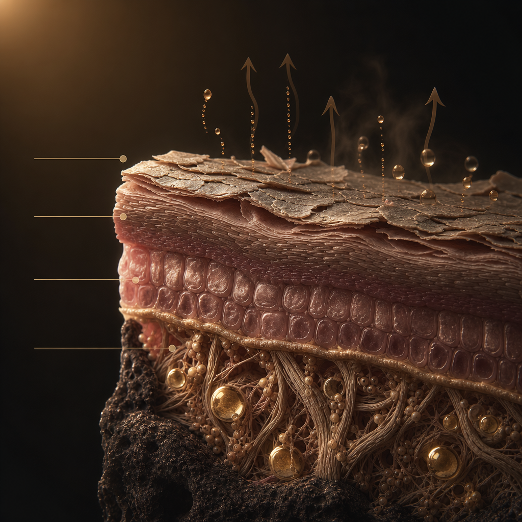 Cross-section showing menopause-related changes in the skin