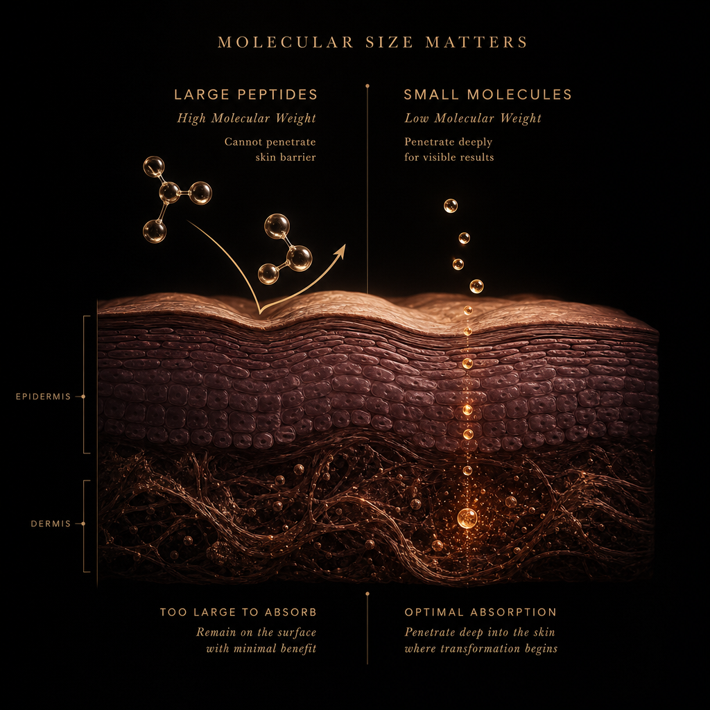 Diagram showing molecular penetration based on peptide size